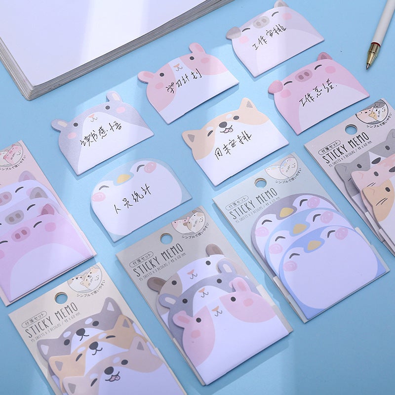 Sheng Shu Super Sticky Cartoon Post-It Notes Cute Set 3 Animal Stacking Combinations Student Note Paper 45 Pages - Image 5