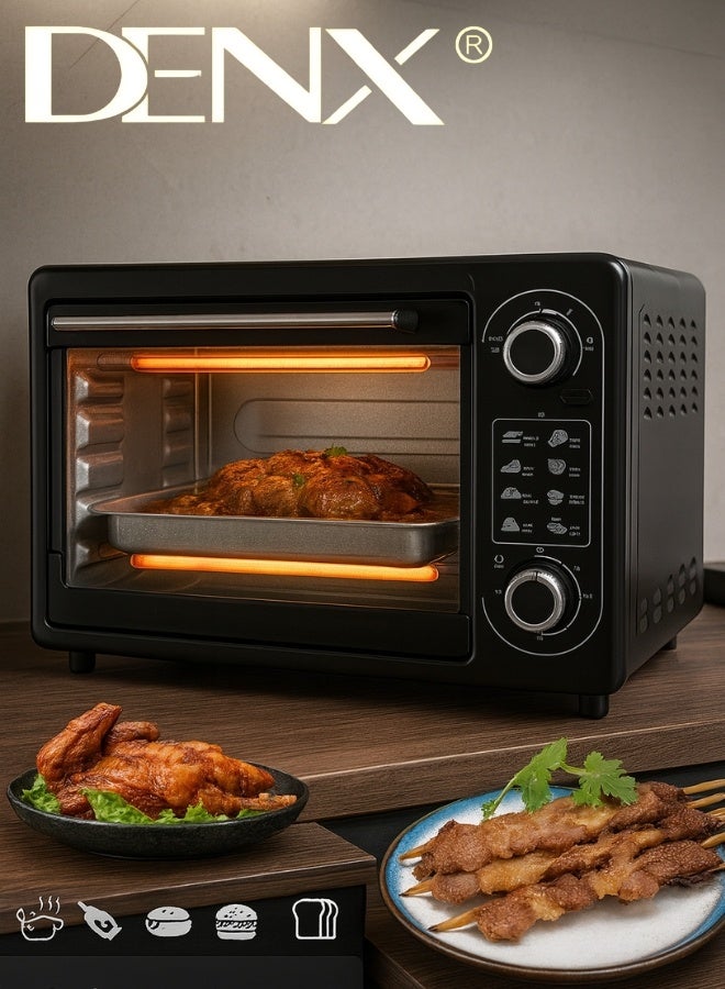 دينكس فرن كهربائي من DENX، سعة 48 لتر، قدرة 2000 واط، أنابيب تسخين مزدوجة علوية وسفلية، توزيع حراري متساوٍ، مؤقت حتى 60 دقيقة، تحكم مستقل بدرجة الحرارة، مثالي للخبز والشوي والتحميص وتحضير الدجاج والبيتزا والمعجنات، تصميم عصري عملي للاستخدام المنزلي - Image 4