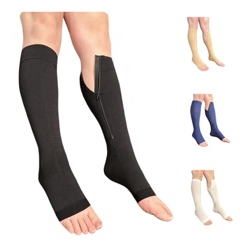 Ziperior Open Toe Inside Leg Calf Zipper 30-40 mmHg Grade 3 Compression Socks (Black, Large-X-Large) - Image 5