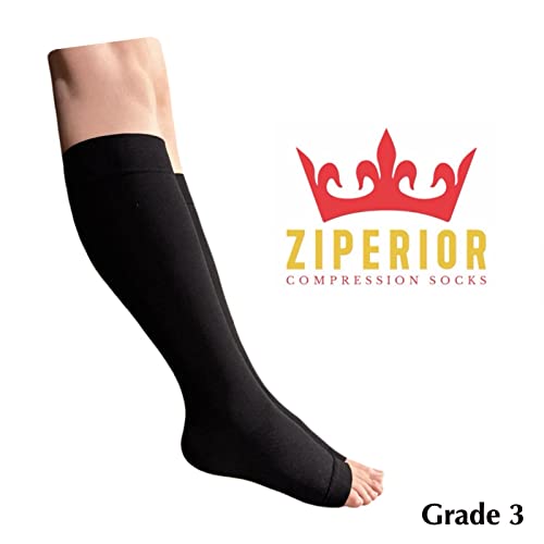 Ziperior Open Toe Inside Leg Calf Zipper 30-40 mmHg Grade 3 Compression Socks (Black, Large-X-Large) - Image 3
