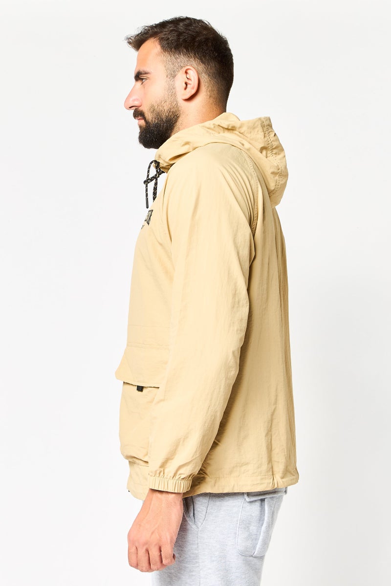 Reebok Men Sportswear Fit Brand Logo Long Sleeve Outdoor Jacket, Beige - Image 3