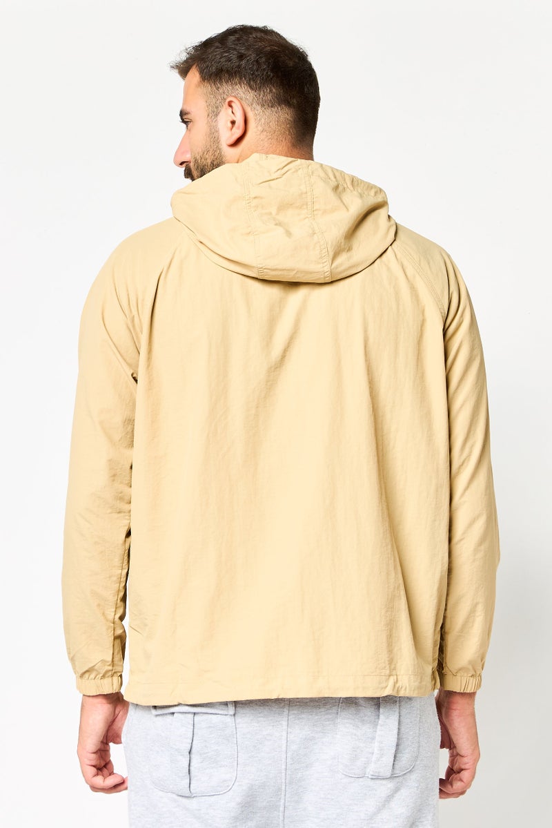 Reebok Men Sportswear Fit Brand Logo Long Sleeve Outdoor Jacket, Beige - Image 4