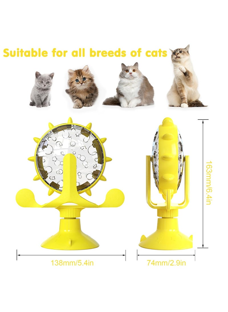 SYOSI - Cat Dog Treat Dispenser Toy, Cat Interactive Feeder Pet Food Toys Feeder, Pet Slow Feeder Feed, 360° Degree Rotating Food Leakage Device Rotate with Strong Suction Cup Money Wheel Shape (Yellow) - Image 1