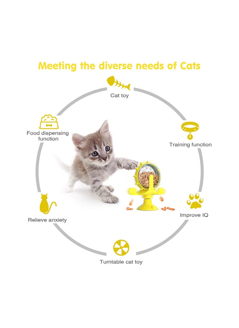 SYOSI - Cat Dog Treat Dispenser Toy, Cat Interactive Feeder Pet Food Toys Feeder, Pet Slow Feeder Feed, 360° Degree Rotating Food Leakage Device Rotate with Strong Suction Cup Money Wheel Shape (Yellow) - Image 1