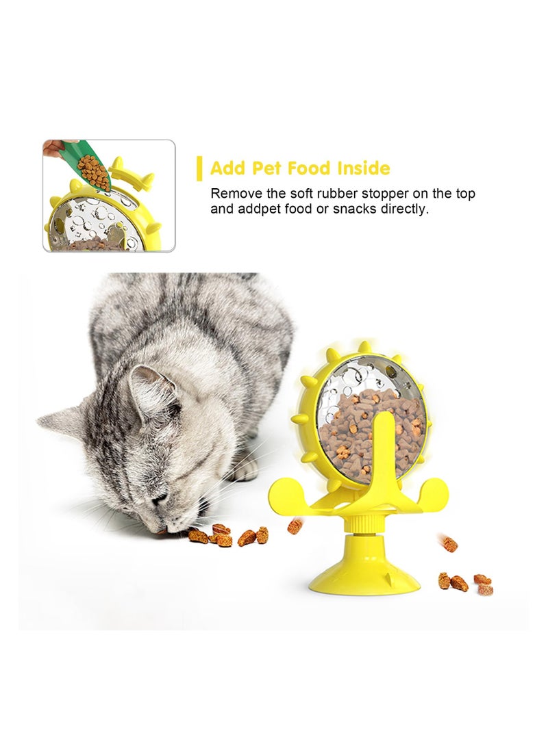 SYOSI - Cat Dog Treat Dispenser Toy, Cat Interactive Feeder Pet Food Toys Feeder, Pet Slow Feeder Feed, 360° Degree Rotating Food Leakage Device Rotate with Strong Suction Cup Money Wheel Shape (Yellow) - Image 1