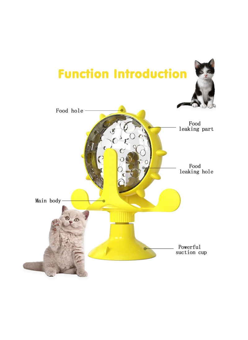 SYOSI - Cat Dog Treat Dispenser Toy, Cat Interactive Feeder Pet Food Toys Feeder, Pet Slow Feeder Feed, 360° Degree Rotating Food Leakage Device Rotate with Strong Suction Cup Money Wheel Shape (Yellow) - Image 1