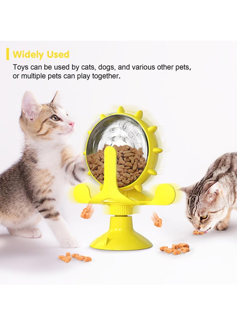 SYOSI - Cat Dog Treat Dispenser Toy, Cat Interactive Feeder Pet Food Toys Feeder, Pet Slow Feeder Feed, 360° Degree Rotating Food Leakage Device Rotate with Strong Suction Cup Money Wheel Shape (Yellow) - Image 1