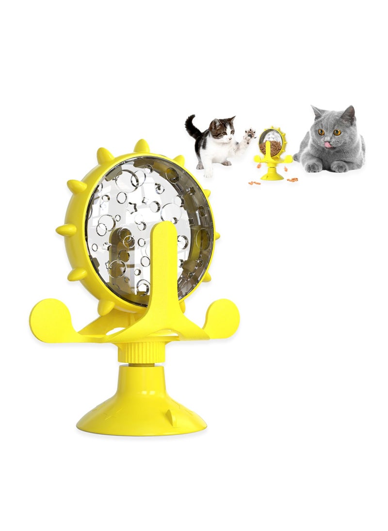 SYOSI - Cat Dog Treat Dispenser Toy, Cat Interactive Feeder Pet Food Toys Feeder, Pet Slow Feeder Feed, 360° Degree Rotating Food Leakage Device Rotate with Strong Suction Cup Money Wheel Shape (Yellow) - Image 1