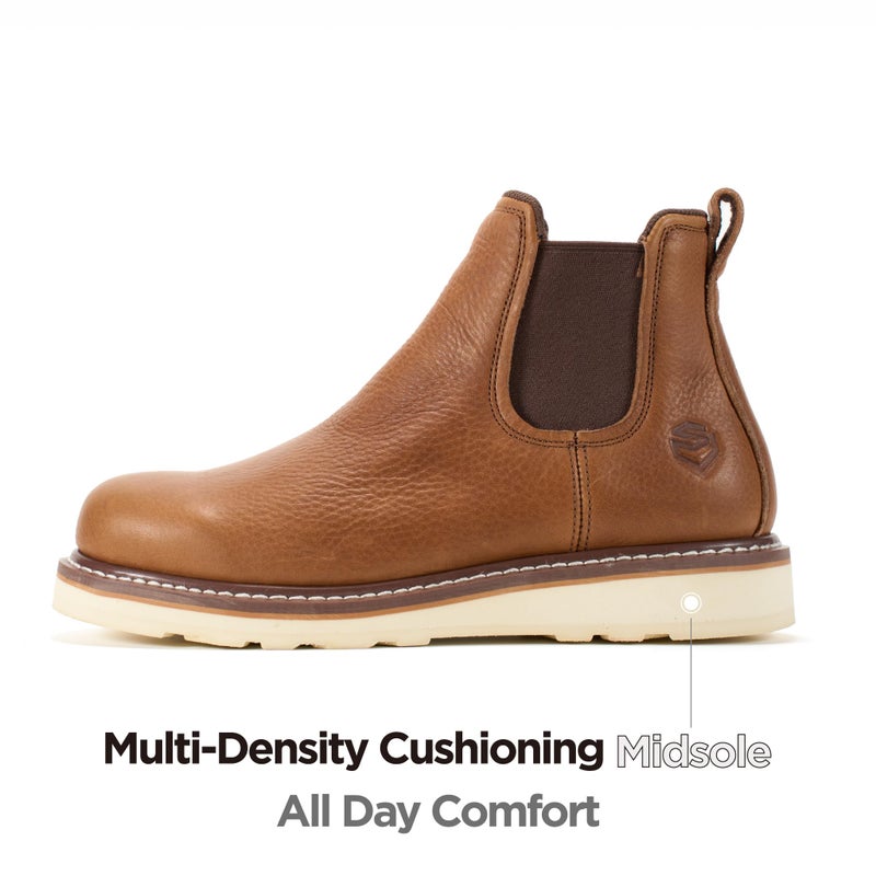 SUREWAY Men's Slip On Chlesea Work Boots for Men - Soft Toe,Lightweight Comfortable,Full Grain Leather,Slip-resistant Wedge Sole,TOBACCO,Size 10.5 - Image 4