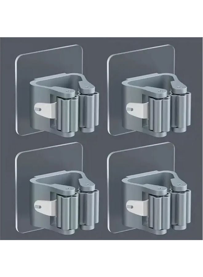 4Pcs Gray Punch Free Markless Mop Clips Wall Mounted Broom Holder Strong Adhesive - Image 1