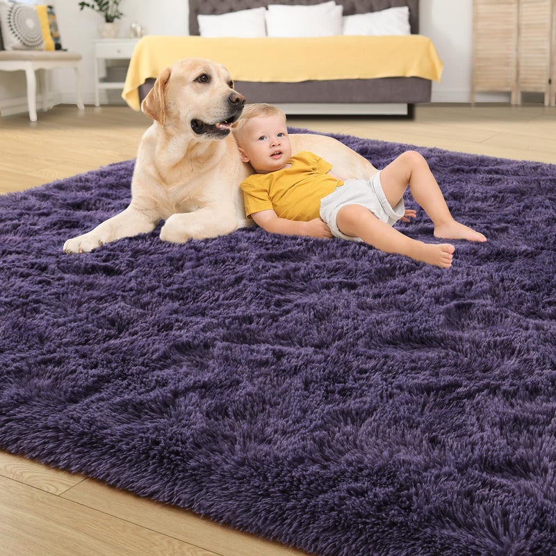 Tepook Super Soft Fluffy Rug for Bedroom, Modern Shaggy Fuzzy Kids Rugs for Living Room, Plush Indoor Nursery Home Decor Dorm Carpet with Non-Slip Bottom, Gray Purple, 4 X 6 Feet - Image 4