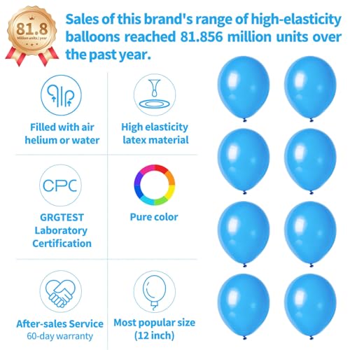 KUULBELA Light Blue Balloon 110pcs Blue Latex Balloons12 inch for Birthday Weddingwith 2 Ribbons - Image 5