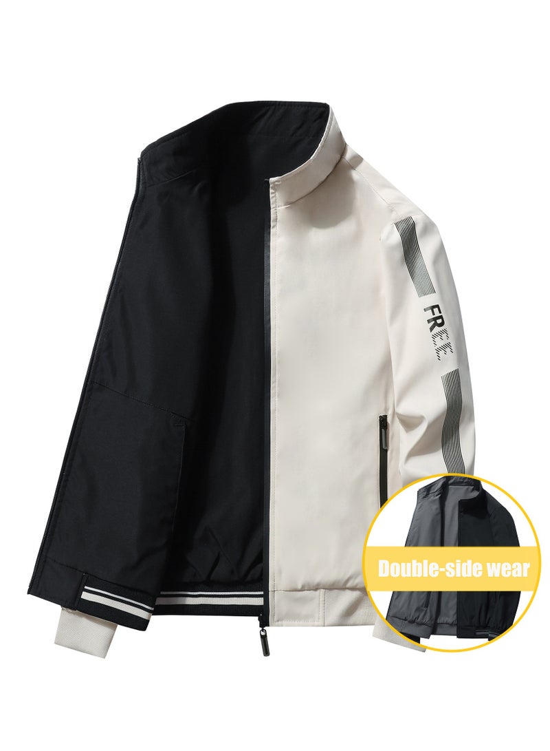 NIBEMINENT Men’s Reversible Jacket Men's Pilot Baseball Uniform Reversible Wearable Loose Padded Men's Motorcycle Jacket Men's Jacket Fashion Casual Men's Clothing  - Image 1
