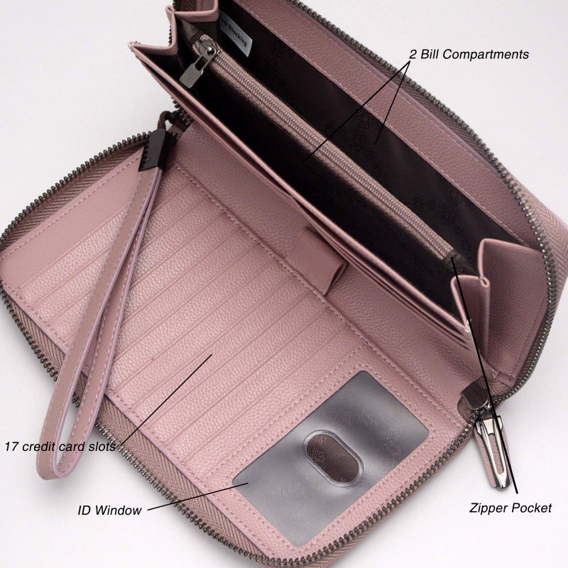 Bveyzi Women RFID Blocking Wallet Leather Zip Around Phone Clutch Large Capacity Ladies Travel Purse Wristlet (Dark Pink) - Image 4