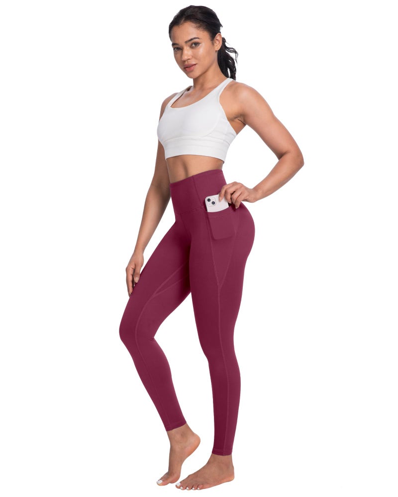 NORMOV 4 Packs Yoga Leggings with Pockets for Women, Soft High Waisted Tummy Control Workout Pants(Black/Dark Gray/Burgundy/Navy,XL) - Image 3