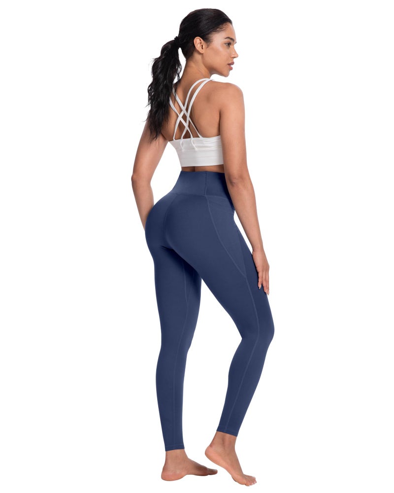 NORMOV 4 Packs Yoga Leggings with Pockets for Women, Soft High Waisted Tummy Control Workout Pants(Black/Dark Gray/Burgundy/Navy,XL) - Image 4