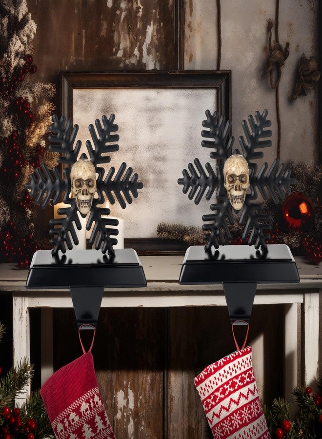 Shimeyao 2 Packs Black Snowflake Stocking Holder Gothic Christmas Stocking Hangers Heavy Duty Metal Skull Hooks for Mantel Fireplace Holiday Xmas Home Decorations - Image 5