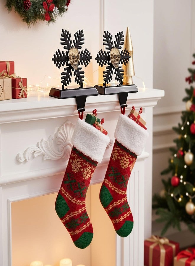 Shimeyao 2 Packs Black Snowflake Stocking Holder Gothic Christmas Stocking Hangers Heavy Duty Metal Skull Hooks for Mantel Fireplace Holiday Xmas Home Decorations - Image 4
