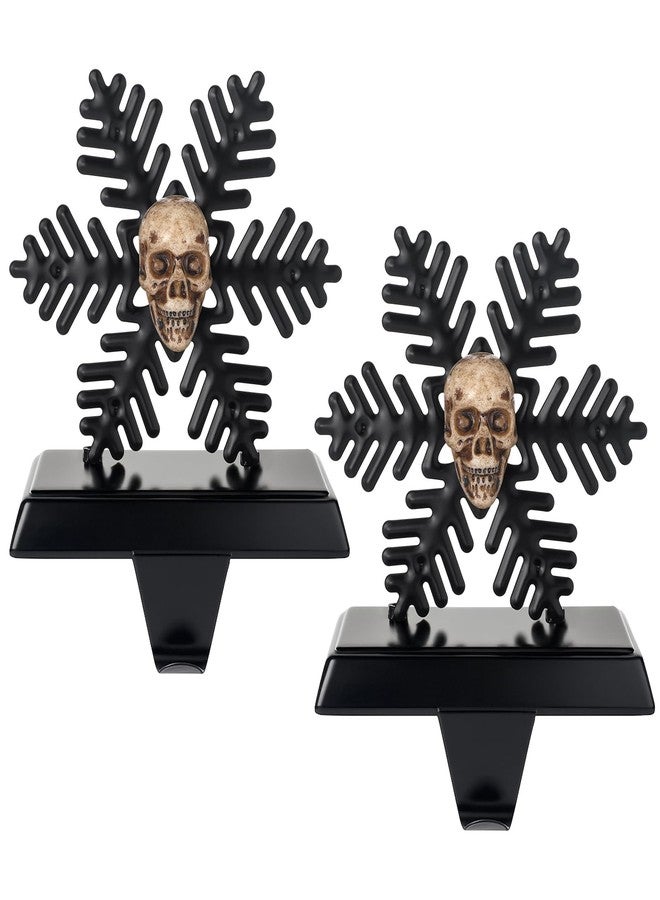 Shimeyao 2 Packs Black Snowflake Stocking Holder Gothic Christmas Stocking Hangers Heavy Duty Metal Skull Hooks for Mantel Fireplace Holiday Xmas Home Decorations - Image 1