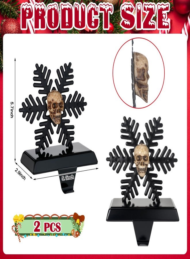 Shimeyao 2 Packs Black Snowflake Stocking Holder Gothic Christmas Stocking Hangers Heavy Duty Metal Skull Hooks for Mantel Fireplace Holiday Xmas Home Decorations - Image 2