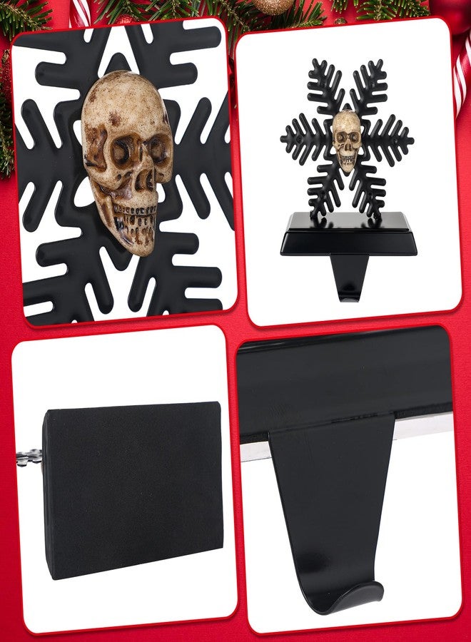 Shimeyao 2 Packs Black Snowflake Stocking Holder Gothic Christmas Stocking Hangers Heavy Duty Metal Skull Hooks for Mantel Fireplace Holiday Xmas Home Decorations - Image 3