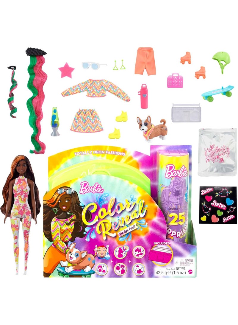Barbie Color Reveal Totally Neon Fashions Doll with Orange-Streaked Brunette Hair & 25 Surprises Including Color Change, Gift for Kids - Image 5