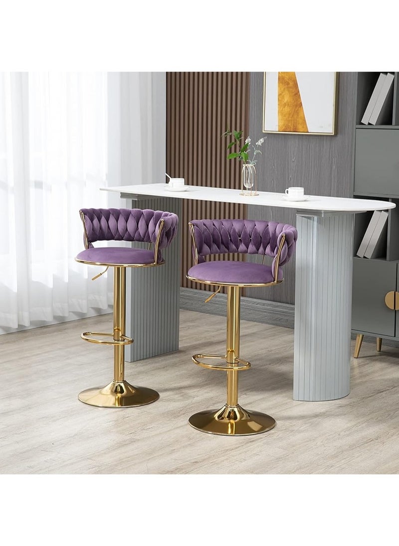 Generic - Swivel Velvet Purple Bar Stools, Adjustable Counter Height Barstools Gray Bar Chairs Modern Counter Stools - Image 1