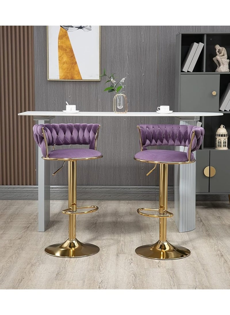 Generic - Swivel Velvet Purple Bar Stools, Adjustable Counter Height Barstools Gray Bar Chairs Modern Counter Stools - Image 1