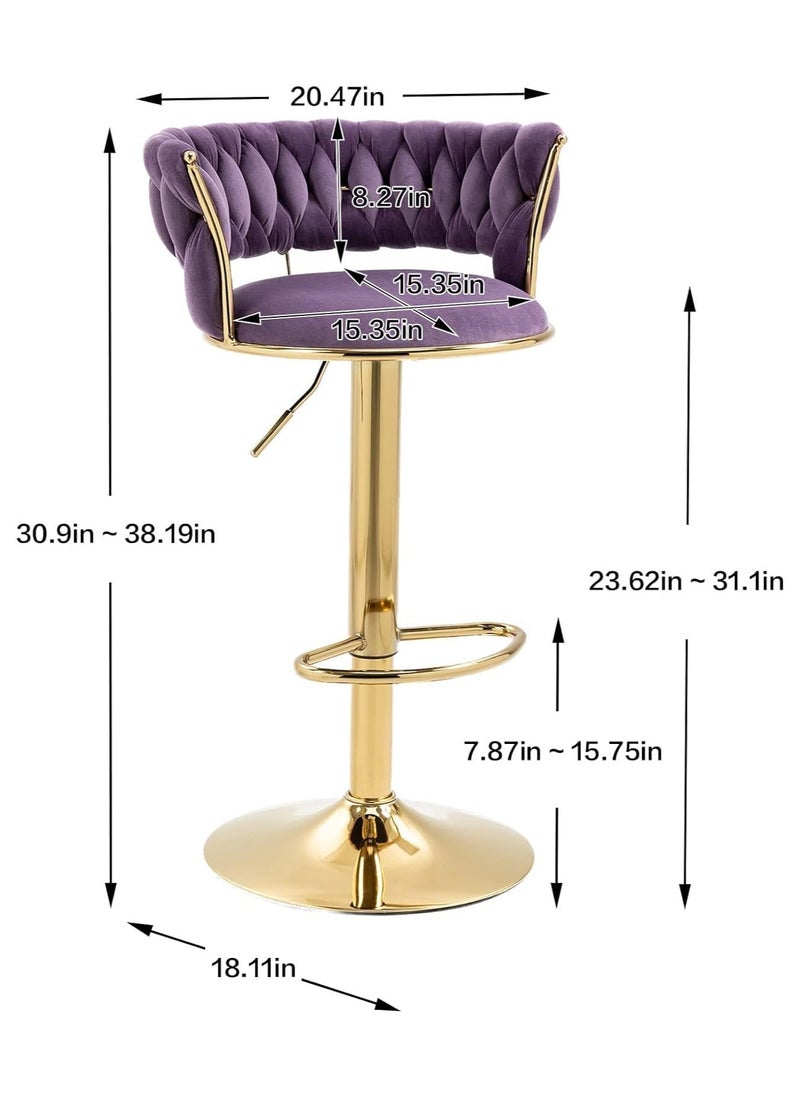 Generic - Swivel Velvet Purple Bar Stools, Adjustable Counter Height Barstools Gray Bar Chairs Modern Counter Stools - Image 1