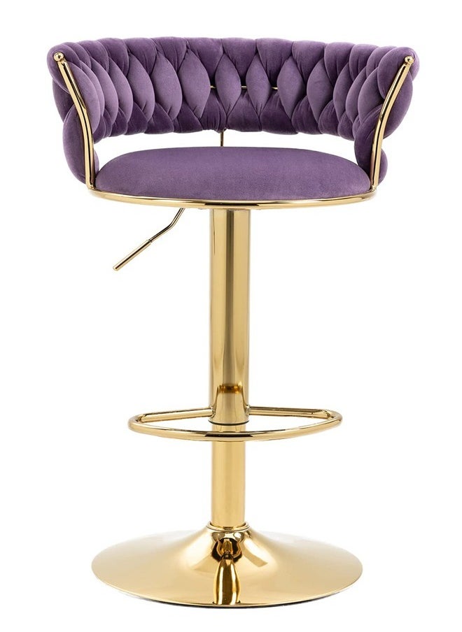 Generic - Swivel Velvet Purple Bar Stools, Adjustable Counter Height Barstools Gray Bar Chairs Modern Counter Stools - Image 1