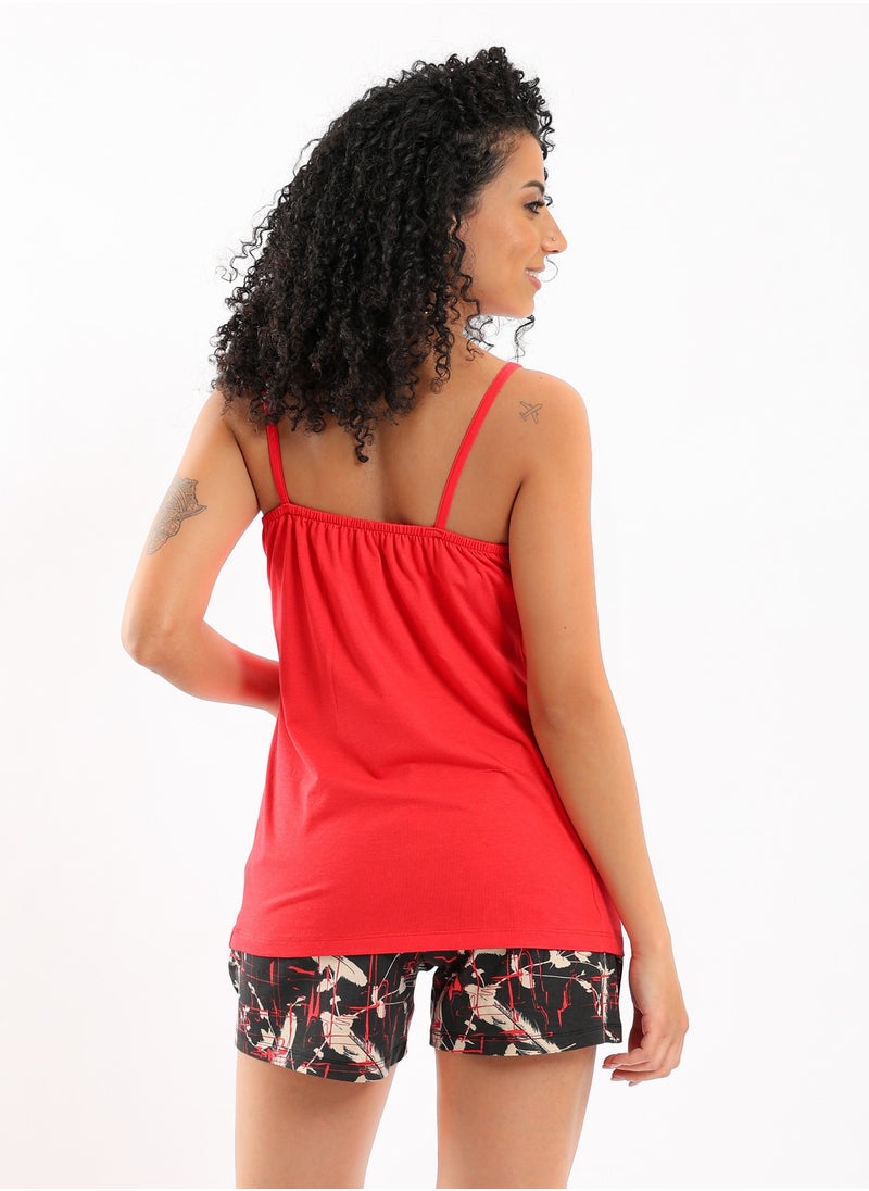 REDCOTTON - Deep V-Neck Long Top & Shorts Pajama Set - Image 1