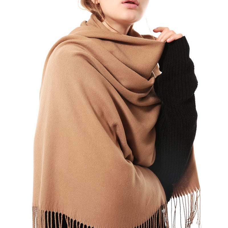 OHAYOMI Womens Thick Soft Pashmina Shawl Wrap Scarf Warm Solid Color Stole - Image 2