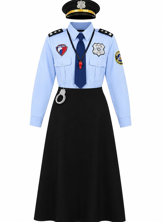 Toy Land Girls Police Officer Costume Set with Hat, Tie and Accessories – Police Fancy Dress Outfit for girls of age 8 to 9 years - Image 1