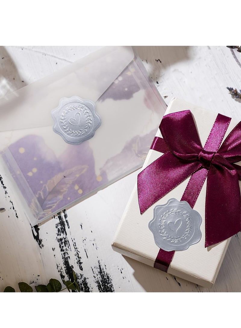 6 sheets silver embossed heart stickers, self-adhesive heart envelope sealing wax sticker labels for wedding party invitations, gift bag stickers, envelope stickers - Image 3