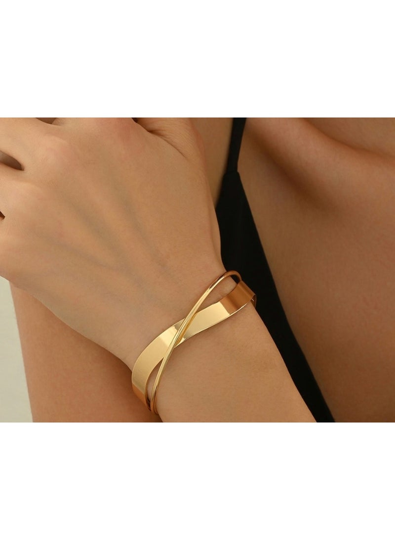 Huitich Gold Color Alloy Bracelet & Ring Set Open Cuff Bangle + Ring (Size 7) - Image 5