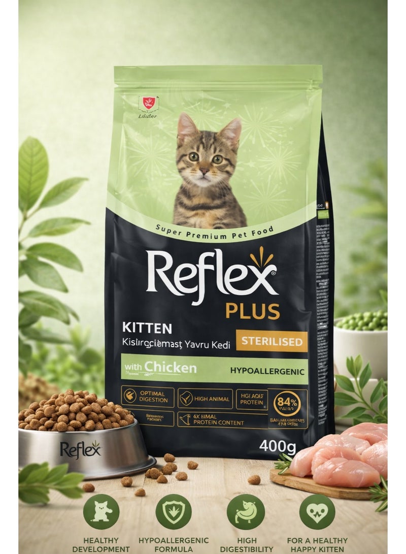 Kitten Sterilised Dry Food with Chicken – Hypoallergenic Formula – Super Premium Pet Food – 400 g