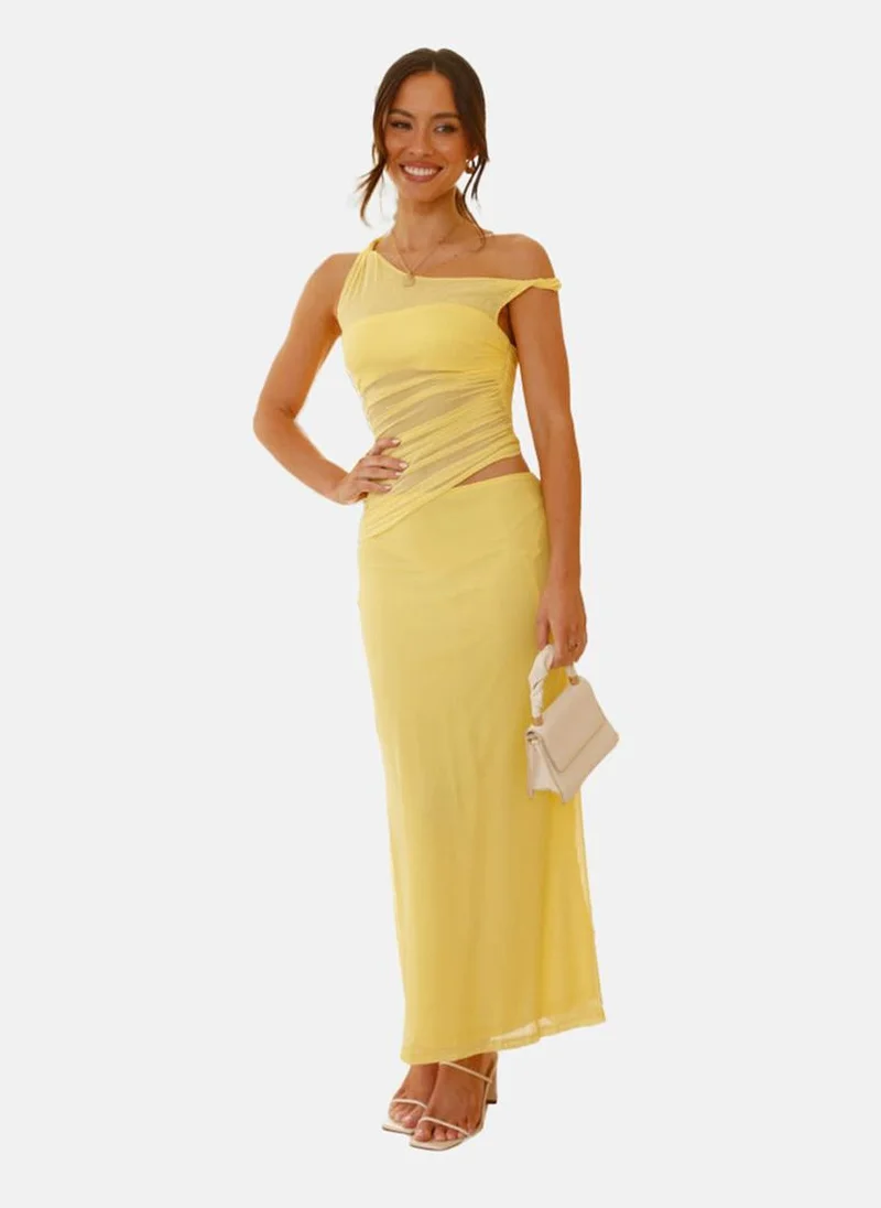 يونيكي Yellow Bodycon Off-Shoulder Solid Dress