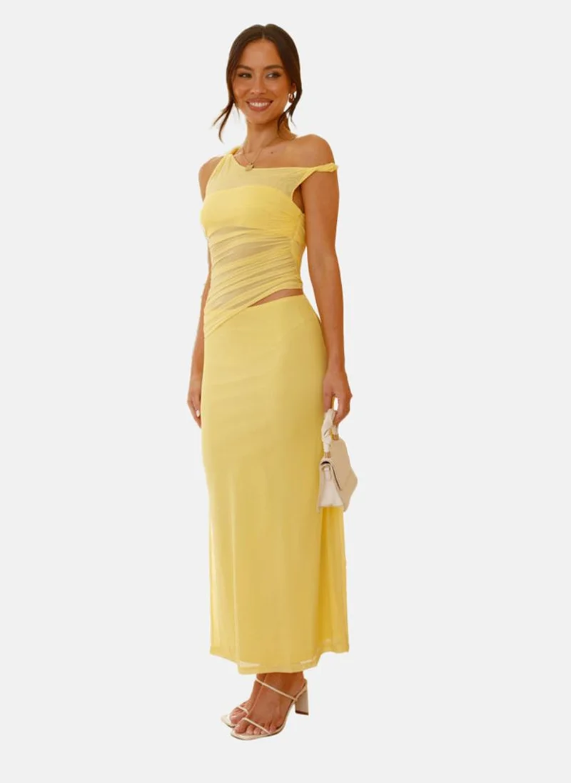 يونيكي Yellow Bodycon Off-Shoulder Solid Dress
