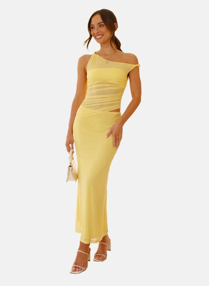 يونيكي Yellow Bodycon Off-Shoulder Solid Dress