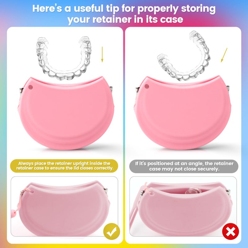 RAZOKO Silicone Retainer Case with 3 Lanyard Cute Aligner Case Vent Holes Night Mouth Guard Retainer Holder for Girl Women Kids Men for Travel Pink - Image 5
