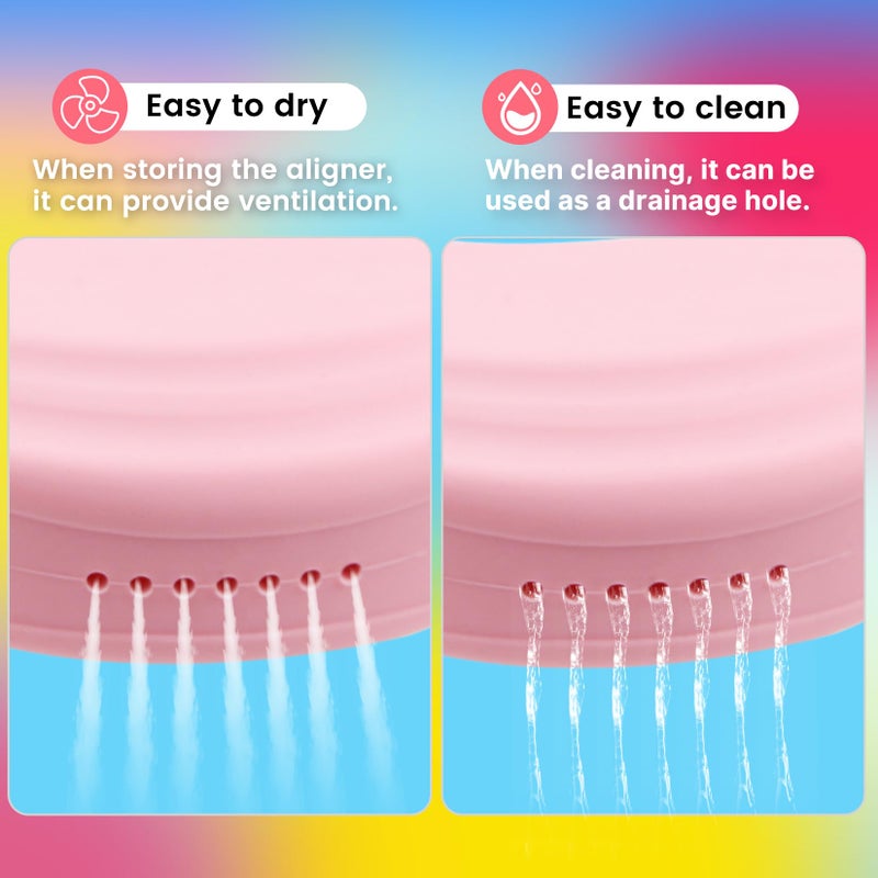 RAZOKO Silicone Retainer Case with 3 Lanyard Cute Aligner Case Vent Holes Night Mouth Guard Retainer Holder for Girl Women Kids Men for Travel Pink - Image 3