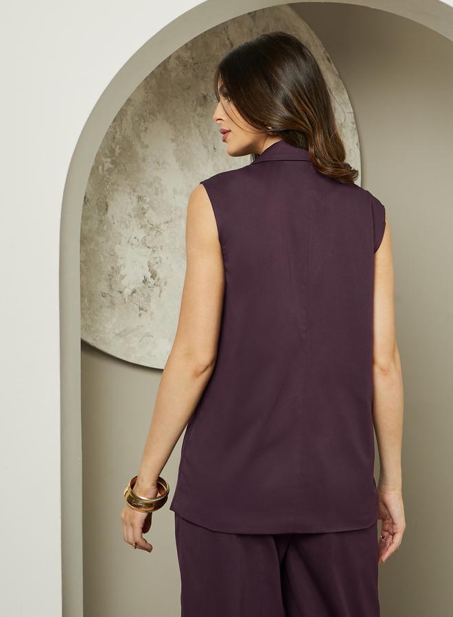 Styli Styli Solid Boxy Fit Sleeveless Blazer with Pockets - Image 4