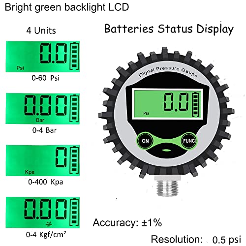 Uharbour Digital Low Pressure Gauge with 1/4'' NPT Bottom Connector and Rubber Protector by Uharbour, 5-60 psi, Accuracy 1%, Resolution 0.1psi - Image 3