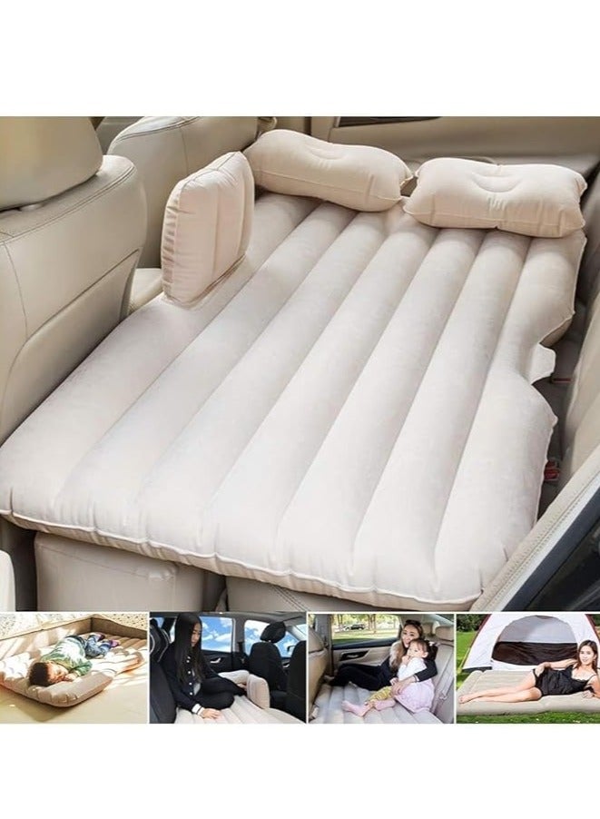 Car Inflatable Mattress Air Mattress 138*90*45CM Car Travel Bed Travel Inflatable Back Seat Air Bed Cushion with 2 Pillows and Air Pump Car Inflatable Bed for Car Camping（Beige） - Image 1