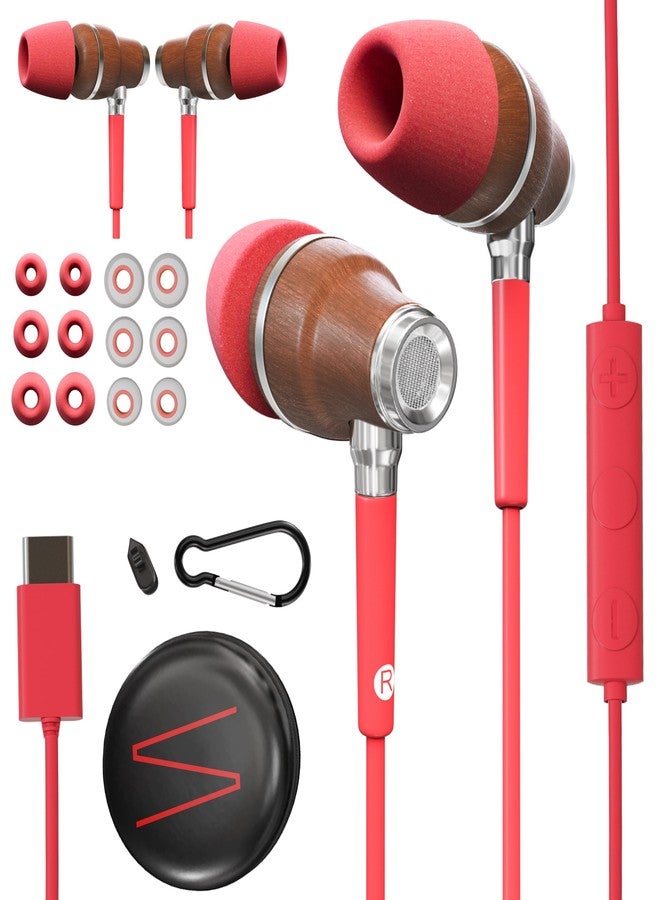 Symphonized Premium Wooden iPhone Earphones Wired (USB C) Deep Bass Sound, 3D Sound, Microphone Volume Control, 90% Noise Cancelling for Type C Devices. Earphones for iPhone 15 to 17 & Android - Image 1