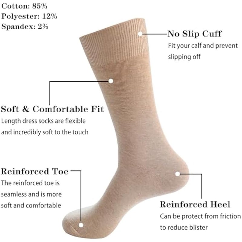 Men's Dress Socks 5 Pairs Mens Cotton Calf Business Formal Soft Breathable Long Crew Casual Socks - Image 2