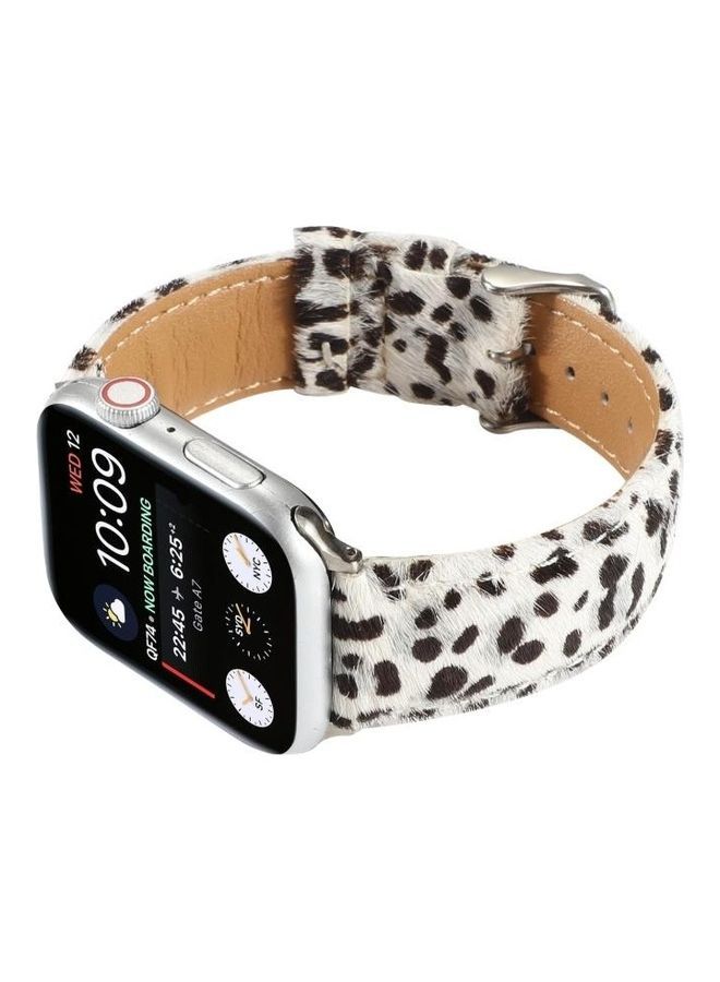 NIBEMINENT Horsehair Fluffy Leopard Print Leather Watch Strap For Apple Series 7 45mm/6 & SE 5 4 44mm/3 2 1 42mm Multicolour - Image 5
