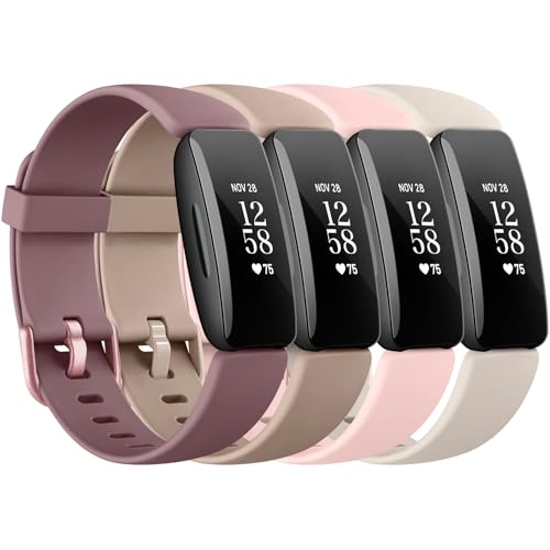 AK 4 Pack Bands Compatible with Fitbit Inspire 2 Bands for Women Men, Adjustable Replacement Sport Wristbands Straps for Fitbit Inspire 2 / Ace 3 (Starlight/Smoke Violet/Milk Tea/Light Pink) - Image 1