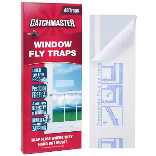 Catchmaster Window Fly Traps 48-Pack, Fruit Fly Traps for Indoors, Disposable Bulk Bug Catcher, Waterproof Insect Glue Trap, Adhesive Strips, Pest Control for Home, Kitchen, & Garage - Image 1