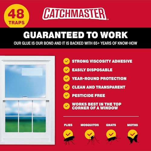 Catchmaster Window Fly Traps 48-Pack, Fruit Fly Traps for Indoors, Disposable Bulk Bug Catcher, Waterproof Insect Glue Trap, Adhesive Strips, Pest Control for Home, Kitchen, & Garage - Image 3